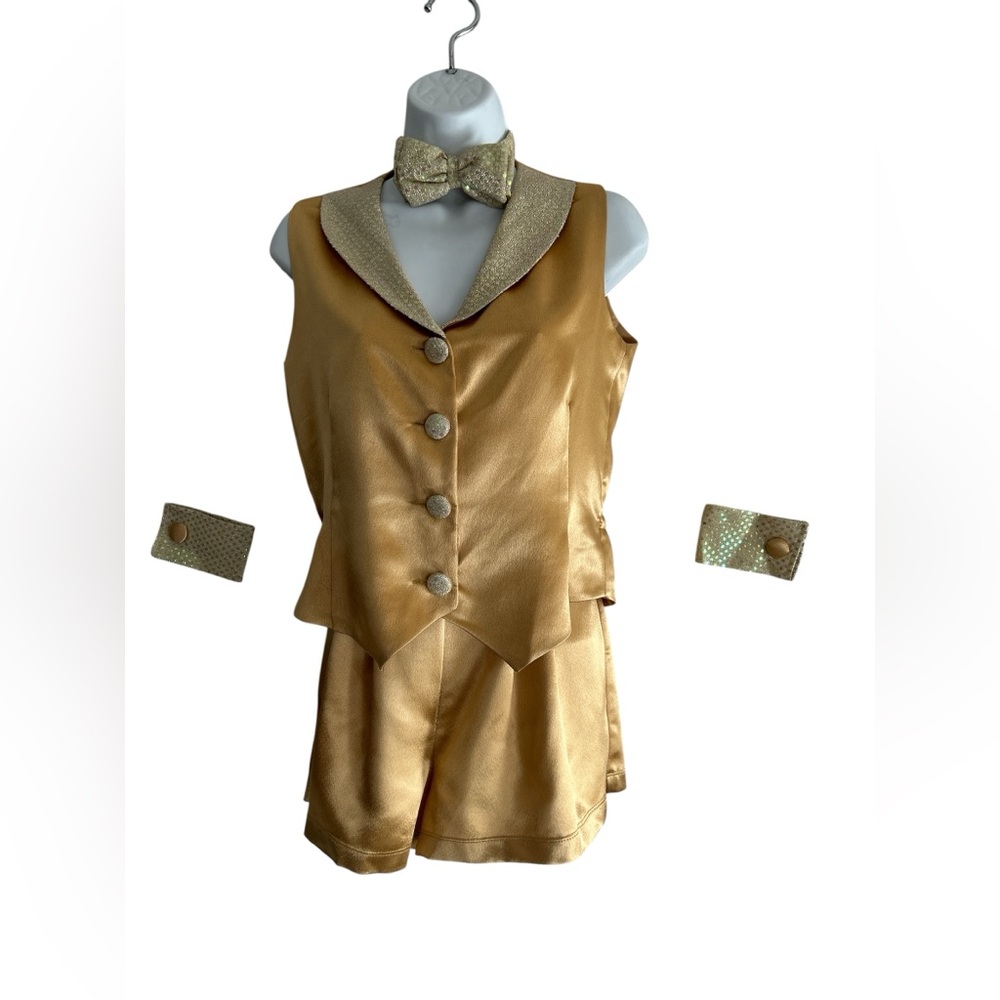 Gold Vest and Shorts Set with Bow Tie- hand crafted